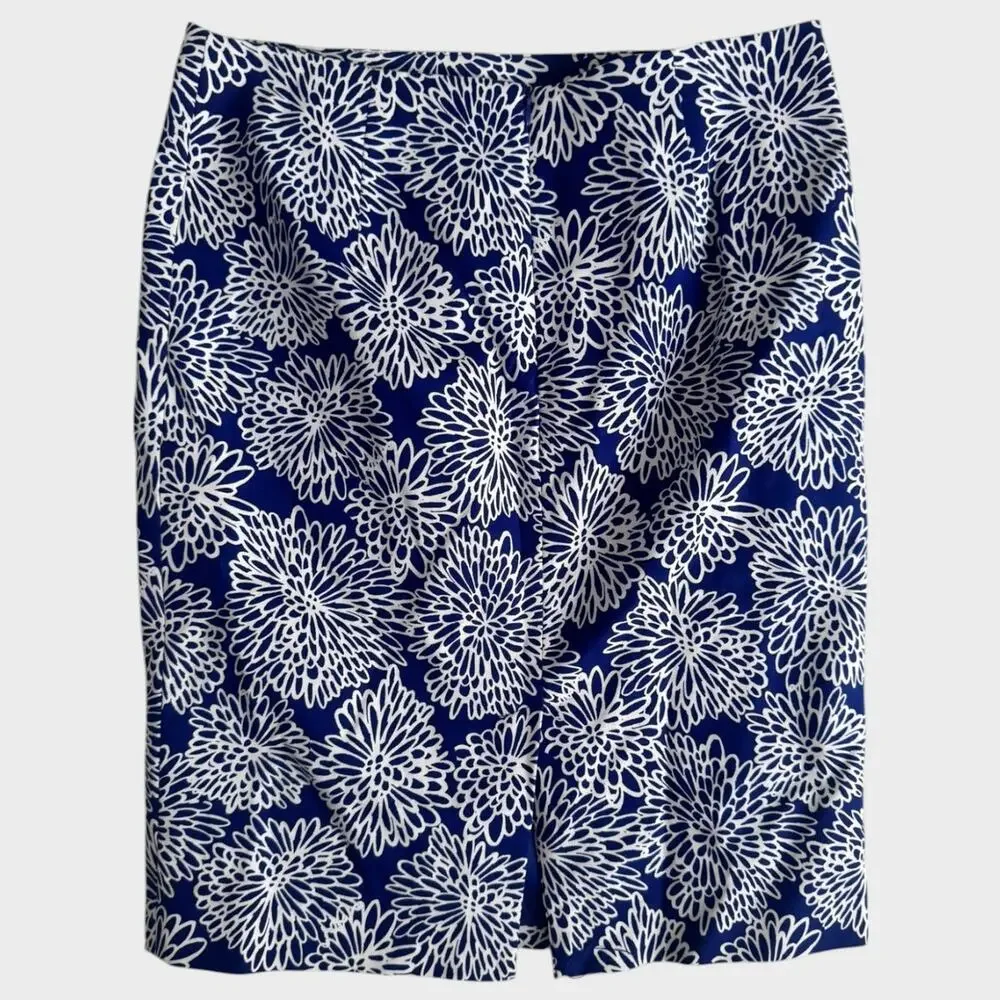 Liz Claiborne Size 6 Blue White Print Pencil Skirt Back Zipper Lined